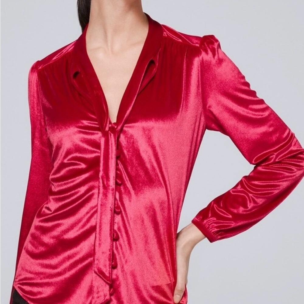 White House Black Market Vibrant Red Satin Blouse